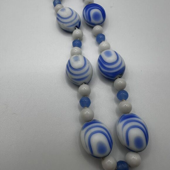 Vintage Necklace Dutch Porcelain Blue & White Swirl Beads 925 Clasp 26” Delft - Picture 11 of 11